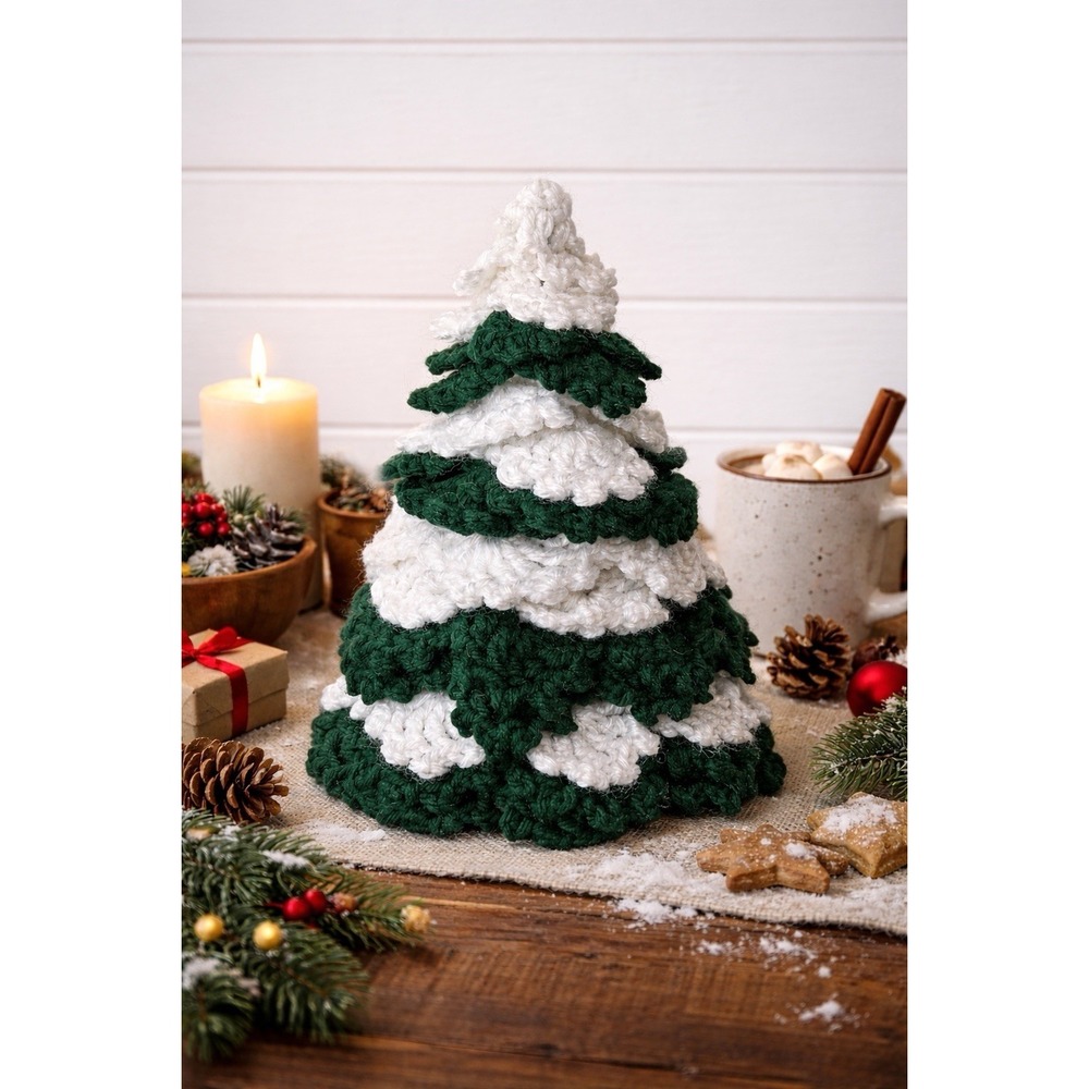 Handmade Vintage 11" Crochet Christmas Tree Decor Cottage Country Kitschy Retro